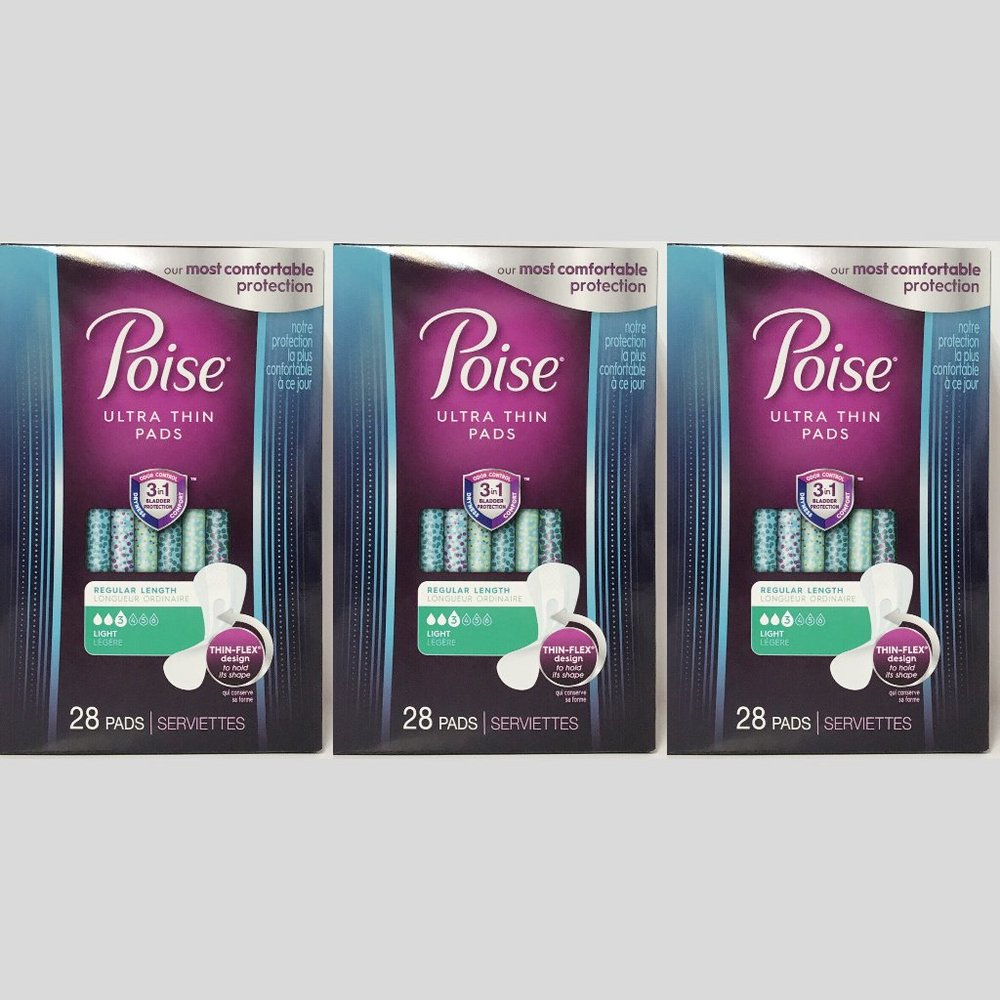 Lot of Three Poise Ultra Thin Pads Light 28 Count Each (84 Pads Total)